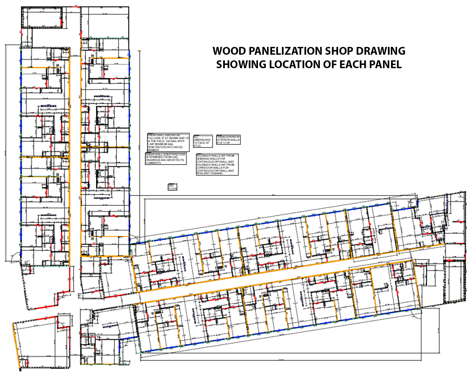 wood panelization shop drawing showing location of each panel