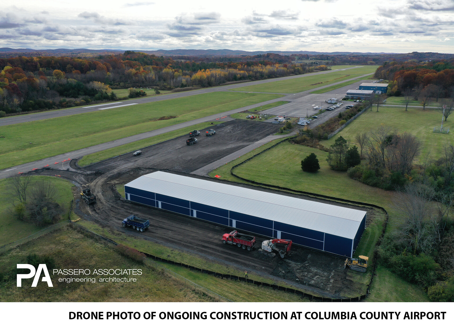 drone photo of ongoing construction at Columbia County Airport