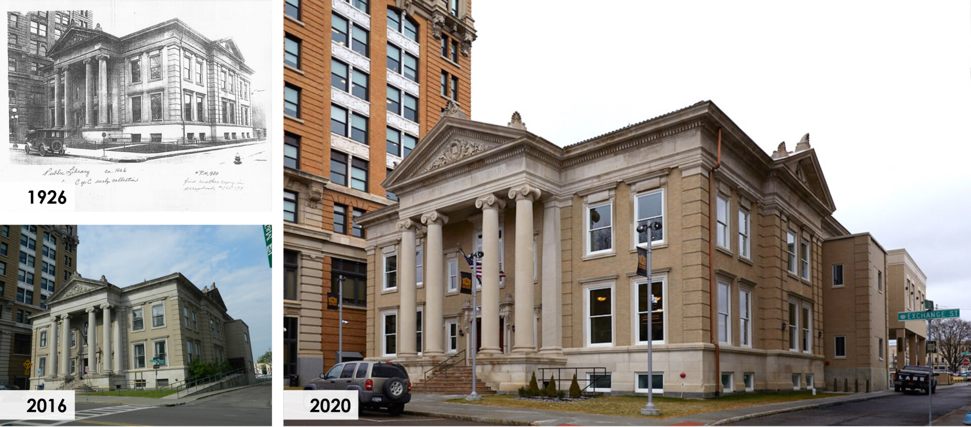 Restoration of the former Binghamton Carnegie Library is a critical investment in the revitalization of the City’s downtown. To honor the historic nature of the building, the primary facades were restored, and a harmonizing addition was built in the rear of the building. 